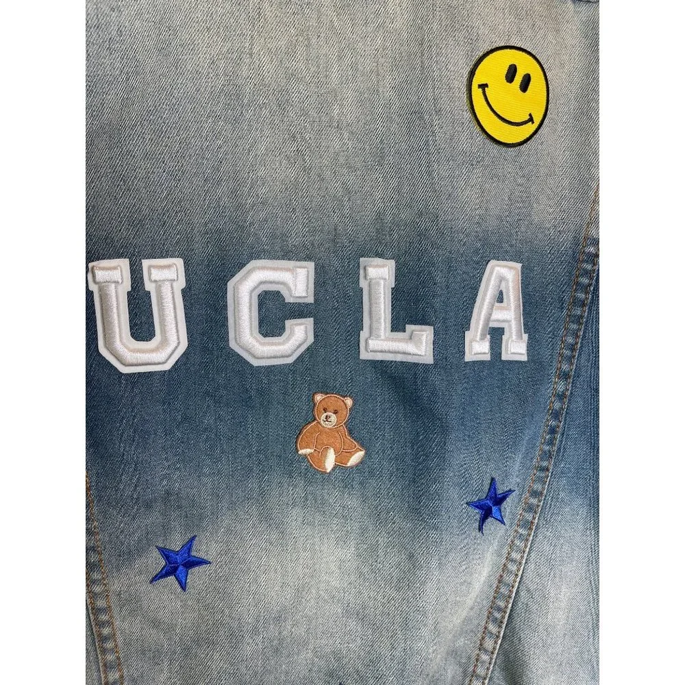 Gypsy Warrior UCLA Denim Jacket Stonewash Blue UCLA Spell Out Women Size OS - Picture 4 of 5